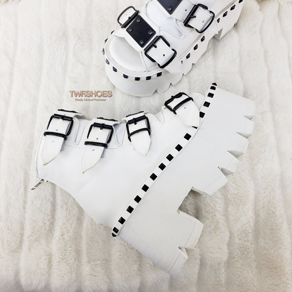 White Ashes Goth Punk Platform Sandal Shoes - Picture 4 of 14